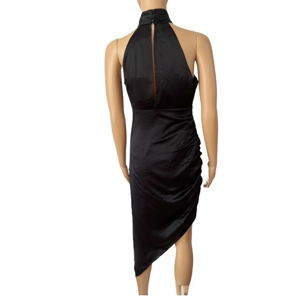 NWD Cinq A Sept Naya Black Silk Ruched Asymmetric Silk High Neck Dress Sz 2 - Picture 6 of 12